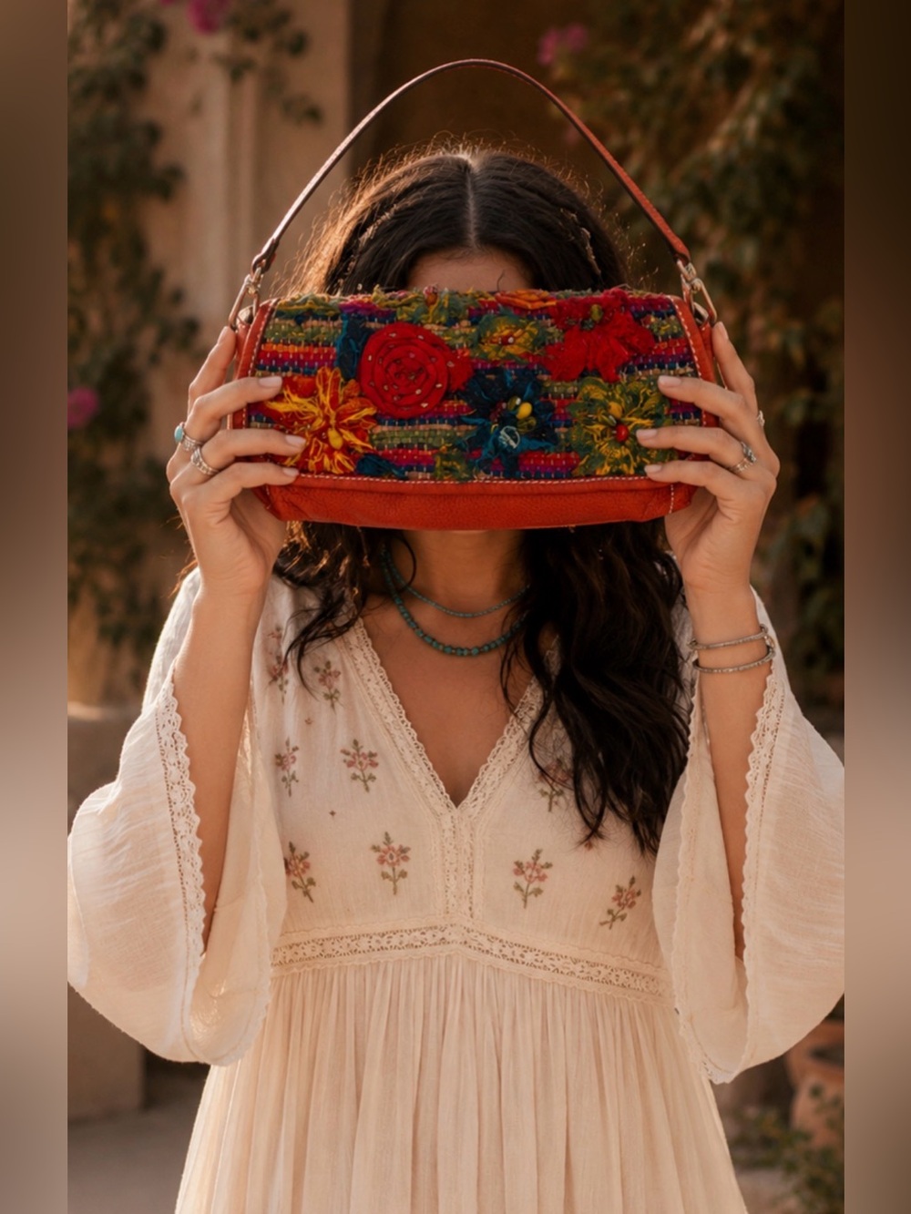 Chico's Red Embroidered Floral Shoulder Bag EXACTLY AS PICTURED ❤️